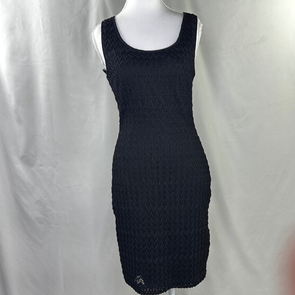 GUESS XS Sheath Dress Black Textured Crochet Knit Lace Bodycon Whimsigoth Emo